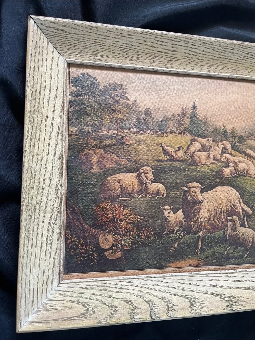 Vtg Currier & Ives Framed ‘The Twin Lambs’ Sheep In Meadow MCM *READ*